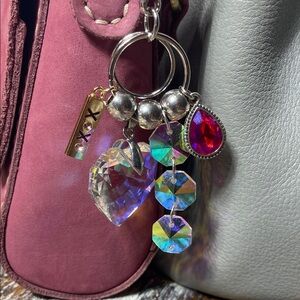 NEW Portland Leather Compatible Pink “XOXO” Crystal Heart Bag Charm Keychain